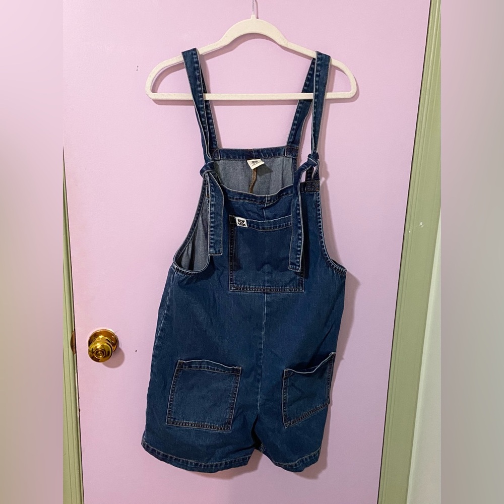 Lucy & Yak Original Dungaree Shorts: ORGANIC DENIM - Mid Wash Blue